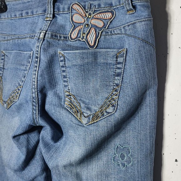 U.S. Polo Assn. Womens Butterfly Flower Embroidered Denim Blue Jean Capris 5/6 - Picture 9 of 14